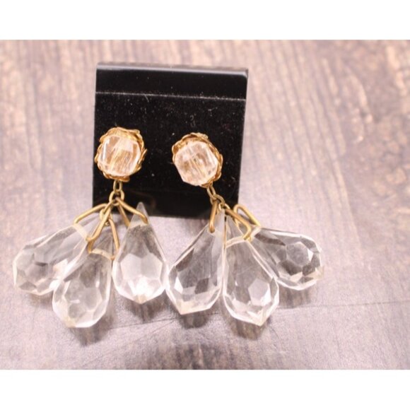 Miriam Haskell Earrings Crystal Briolette Drops Dangle Chandelier Glass Goldtone - Picture 3 of 7